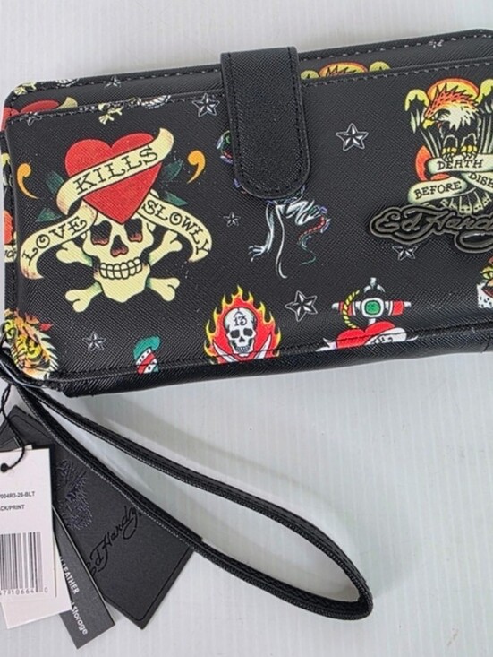 Ed Hardy Handbags - Ed Hardy Black Tattoo Print Wristlet Wallet